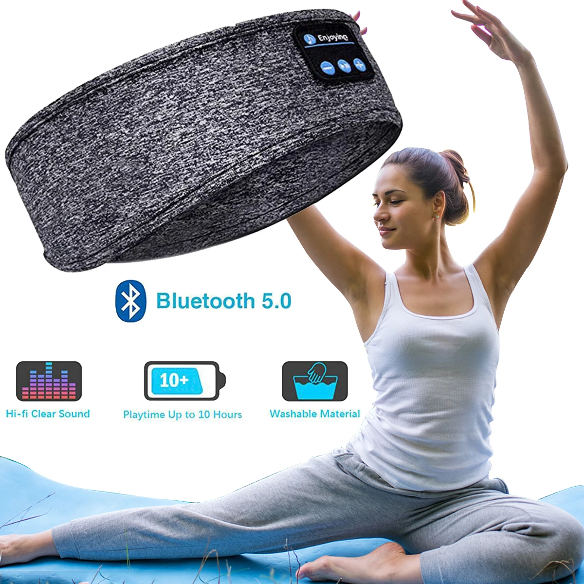 Женская Bluetooth-повязка на голову для бега занятий йогой искусственная кожа