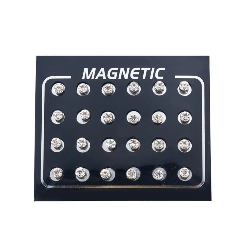 

Hot Sales 12Pairs/Set Unisex Rhinestone Inlaid Magnetic Stud Earrings Non Piercing Jewelry