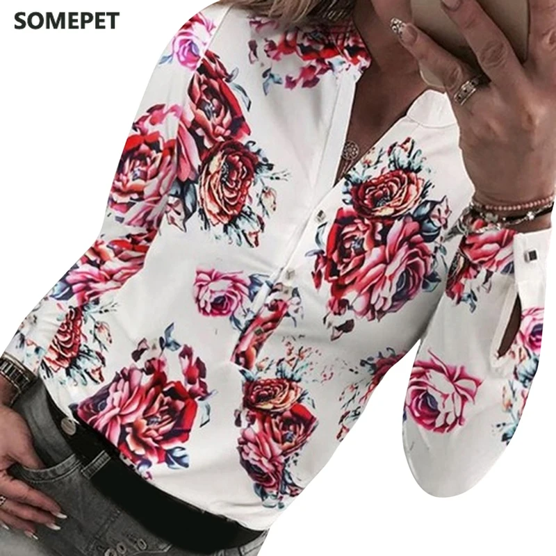 

Women's Shirts Floral Blouse Long Sleeve Shirts Women Camisas Femininas Printing Button Women's Shirts For Spring Tops Blouse