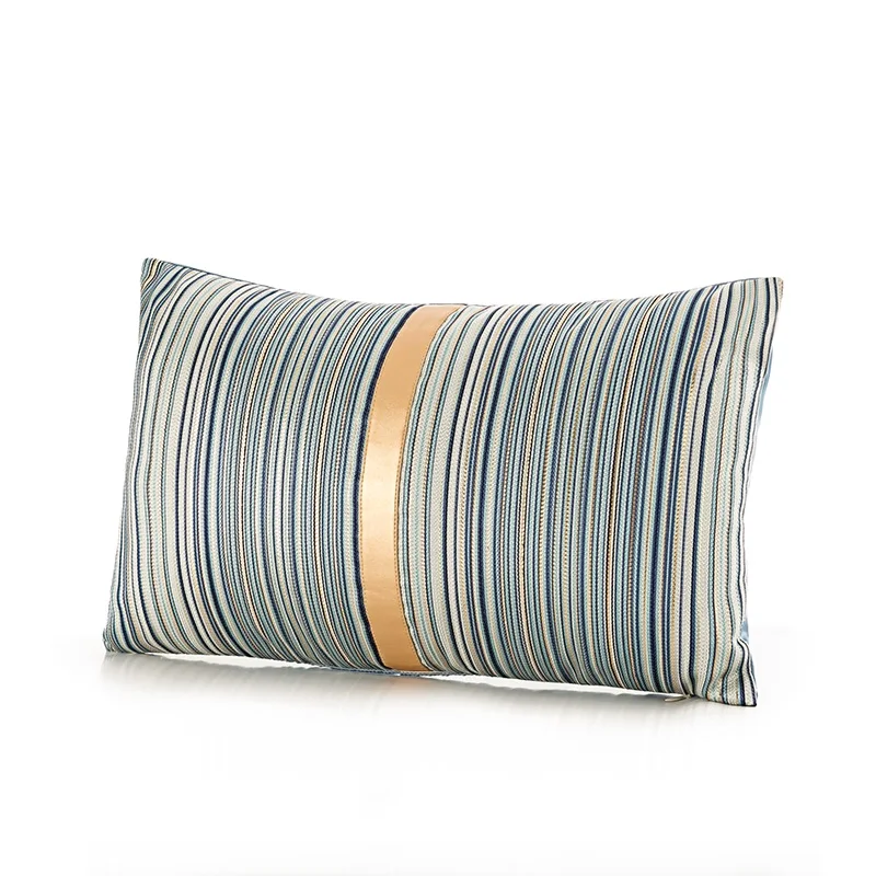 DUNXDECO Cushion Cover Decorative Waist Pillow Case Modern Luxury Blue Stripe Patchwork Home Office Sofa Chair Coussin | Дом и сад