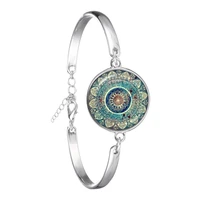 charm mandala art picture bracelet henna yoga om symbol zen buddhism glass cabochon chain bangle jewellery for women men gift