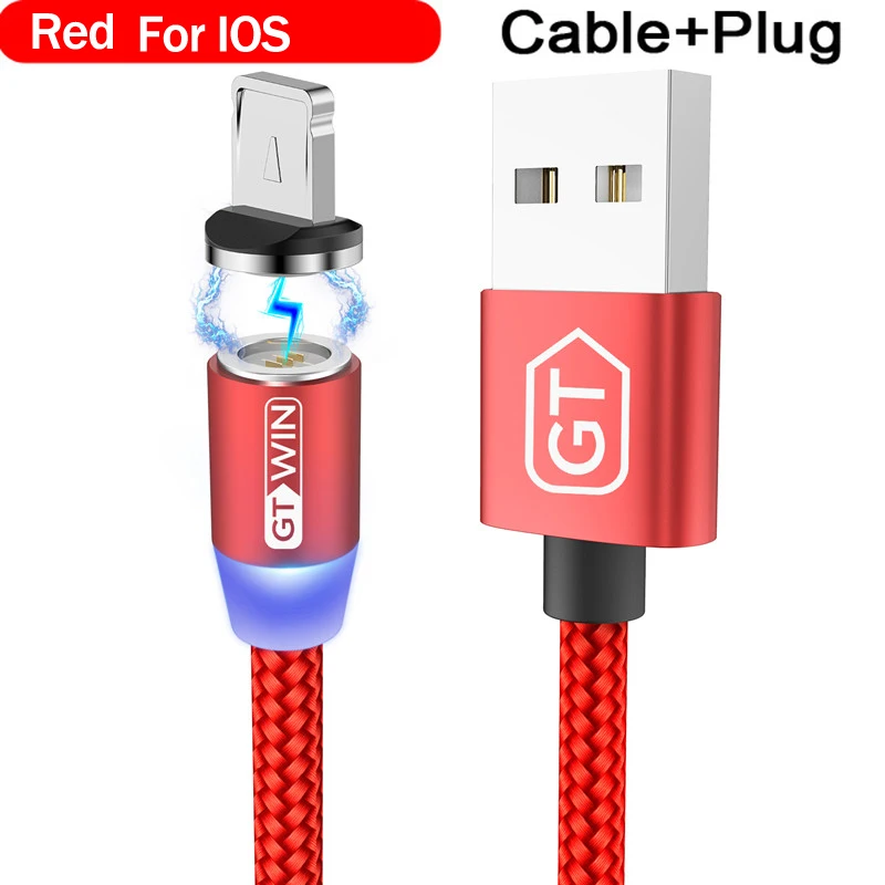 GTWIN 3A Магнитный кабель Micro USB кабель для iPhone Быстрая зарядка usb type C кабель для передачи данных для мобильного телефона Магнитный Шнур зарядное устройство 1 м/2 м - Цвет: For IOS Red