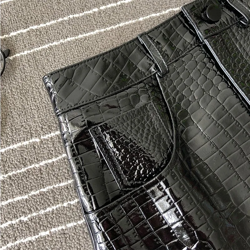 Новая женская юбка из овечьей кожи с узором крокодила сексуальные мини-юбки