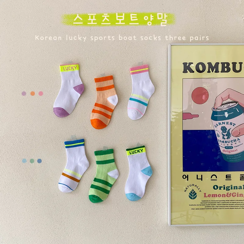 

3 Pairs Summer Cotton Baby Socks Kids Girls Boys Children Socks For 1-8years Kids Socks Girls Cute Letter Striped Splicing Socks