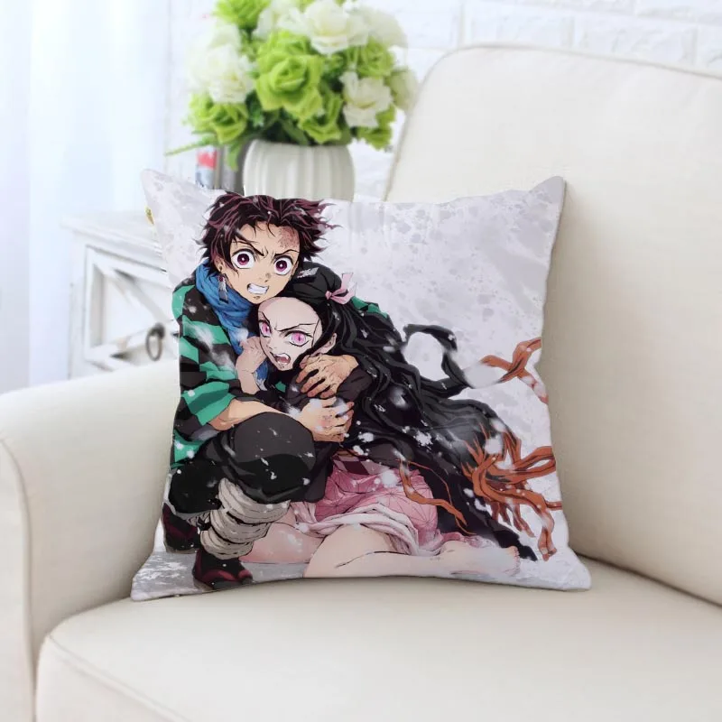 

Kimetsu No Yaiba Printed silk Pillowcases Square Zippered Home Decorative Pillow Cover Wedding Custom Gift For Two Sides