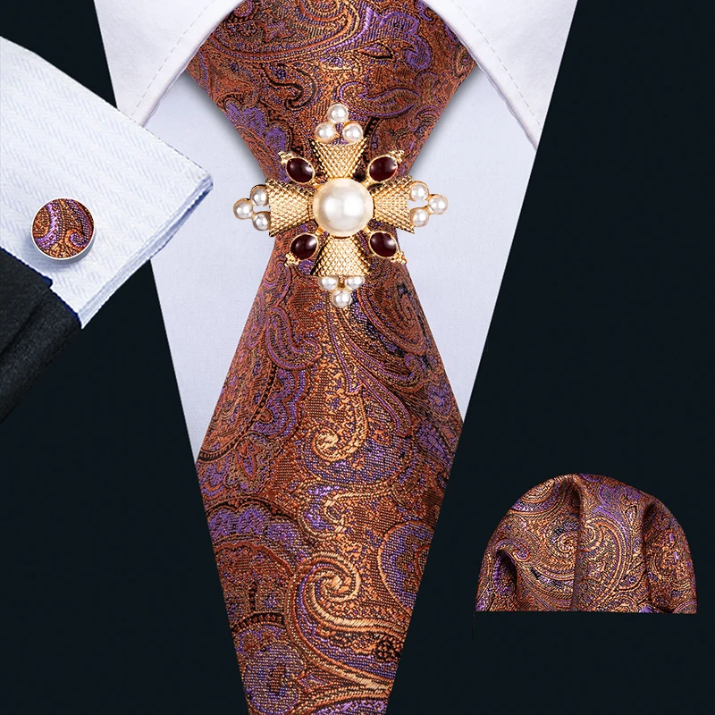

Мужской галстук Barry.Wang, золотисто-оранжевый галстук, брошь, набор, Шелковый тканый галстук с узором пейсли, дизайнерский галстук для вечеринки, свадьбы, FA-5161, 2020