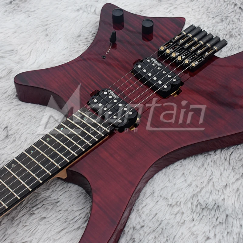 Горная безголовая гитара fanned fret 6 струнная электрогитара с корпусом из ольхи Пламя клен Топ ebony fret 5 шт. шеи