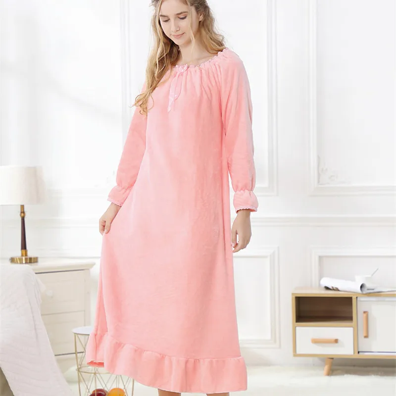 2021 Autumn and Winter New Women's Nightdress Flannel Loose and Comfortable Home Service Sleepwear Women Sleep Tops Night Gown
