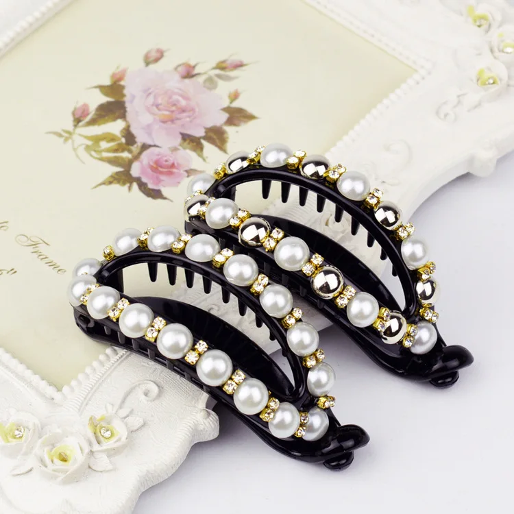 

New Fashion Crab Hair Hair Claws Imitation Pearl Lady Headwear Accessories for Women Hairpins Plastic Elastic Barrette Hot