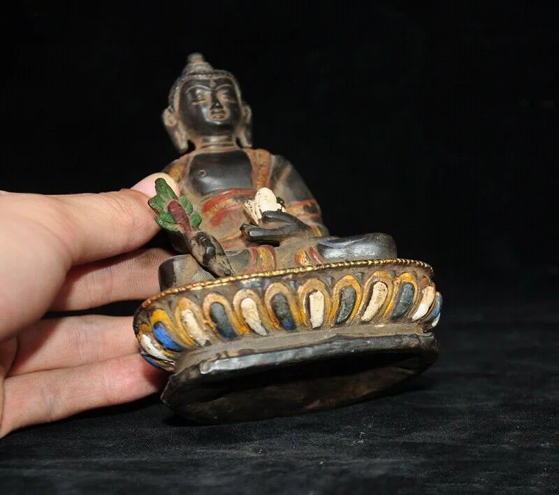 

Wedding Decoration 5"Tibet Fane bronze Painted Amitabha Sakyamuni Shakyamuni Medicine Buddha statue