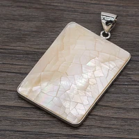 natural freshwater white shell rectangular pendant handmade crafts diy necklace jewelry accessories gift make for woman 32x42mm