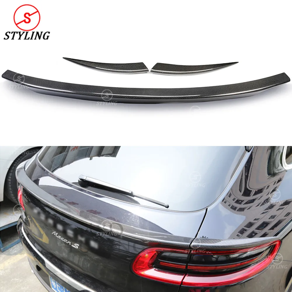 

for Macan Carbon Fiber Spoiler wing For Porsche Rear trunk spoiler Middle spoiler 3 pieces 2014 2015 2016 2017 2018 2019