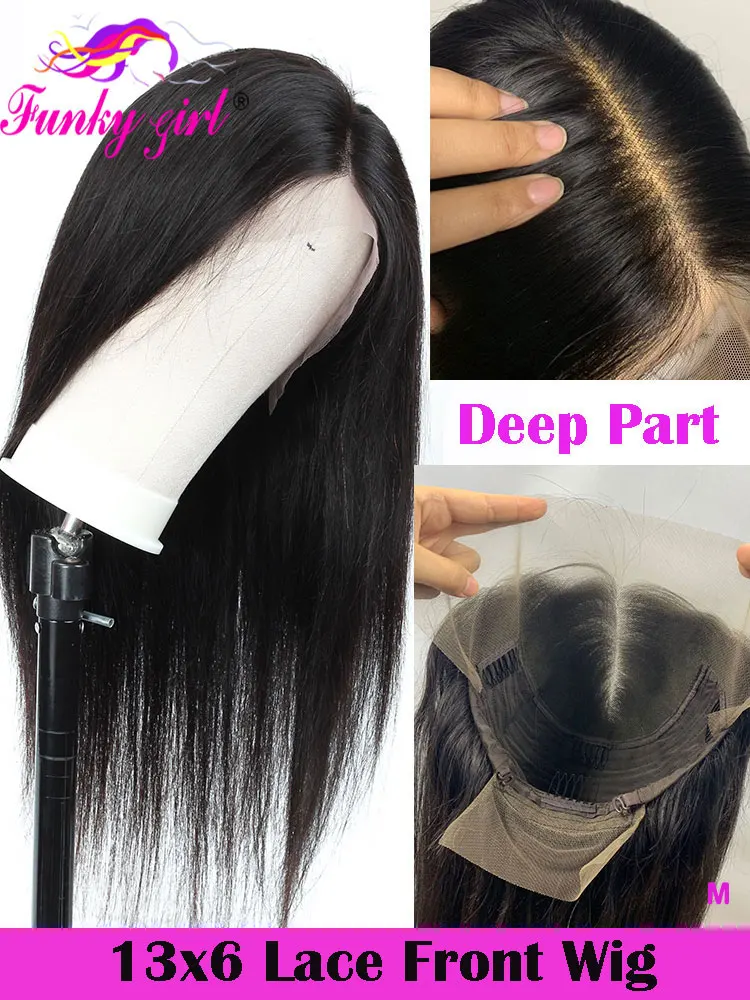 Прямые парики из натуральных человеческих волос 13x6 на сетке спереди для черных