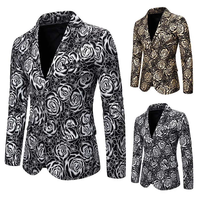 

Men's brand business personality bronzing casual printing suit vacation wedding groomsman European and American sizes