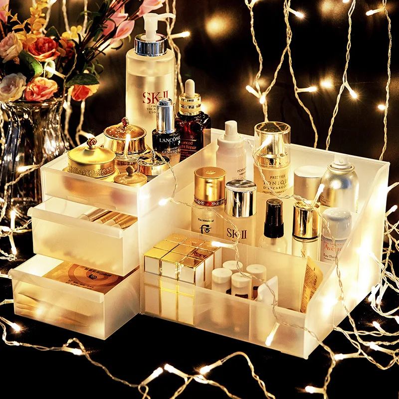 Прозрачный большой ящик для хранения косметики коробка ухода за кожей туалетный