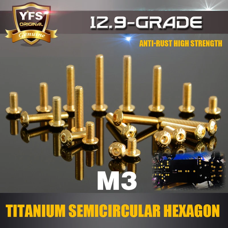 YFS 4 45 мм M3 полукруглые винты с шестигранной головкой 12 9 класса золотого Титана