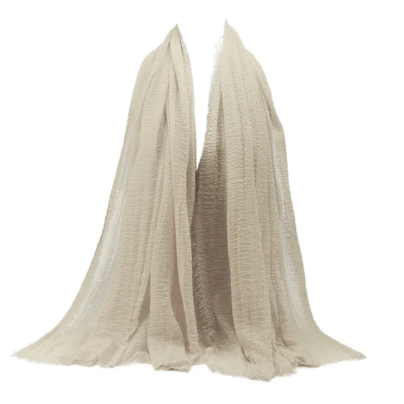 Beige Wholesale Price 70*180cm Women Muslim Crinkle Hijab Scarf Femme Musulman Soft Cotton Headscarf islamic hijab Shawls and Wraps - Цвет: Beige