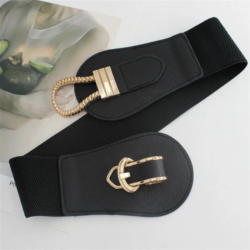 

Women Wide Belt Elastic Vintage Buckle Leather Wide Buckle Women's Belt Waist Seal Belt Dress Waistband