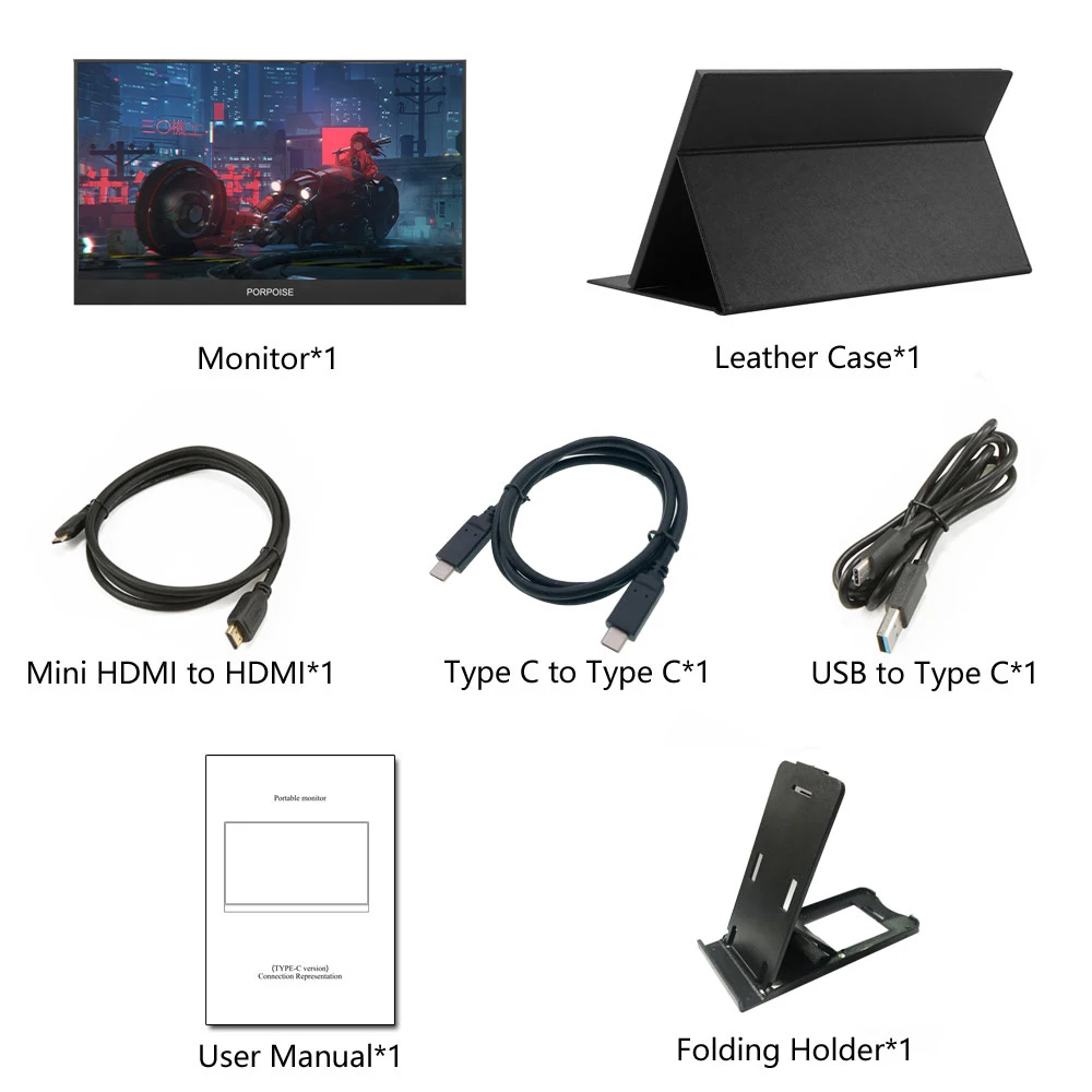 Портативный ЖК hd монитор PORPOISE usb type c HDMI совместим с ноутбуком телефоном xbox