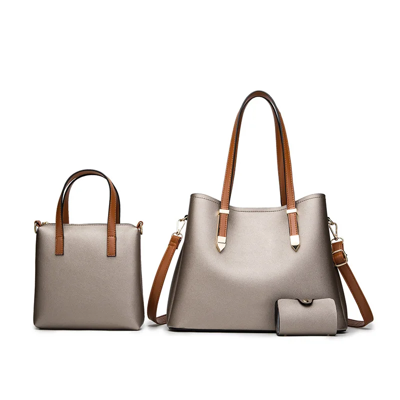 

Ladies tote bag fashionpu leather shiny surface ladies large capacity handbag shoulder bag messenger Composite package 3 p/set