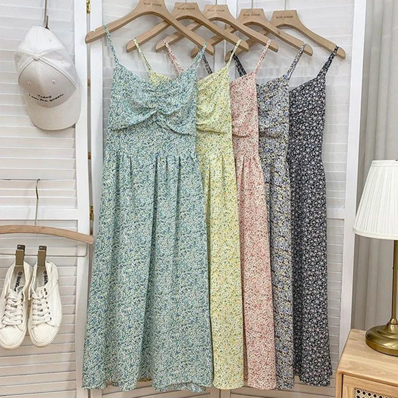 Платье JuneRain женское шифоновое на бретелях-спагетти модное Плиссированное