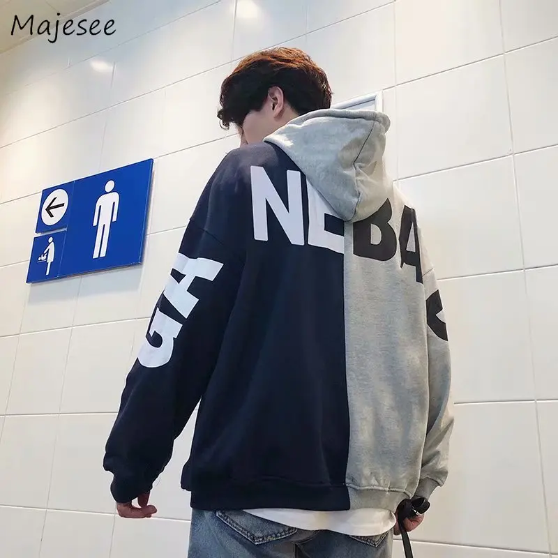 Толстовки с капюшоном мужские плюс бархат досуг буквенным принтом s пэчворк