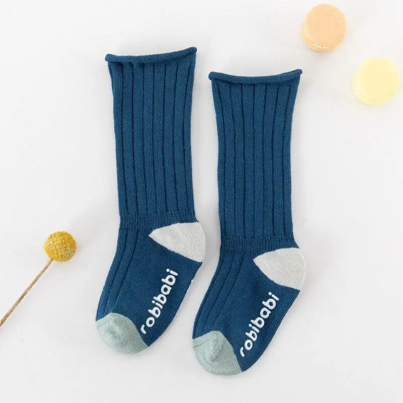 

Children Girls Long Socks Baby Boys Girls Knee High Socks Cotton Kids Toddler Double Needle Stripe Patchwork Non-slip Socks
