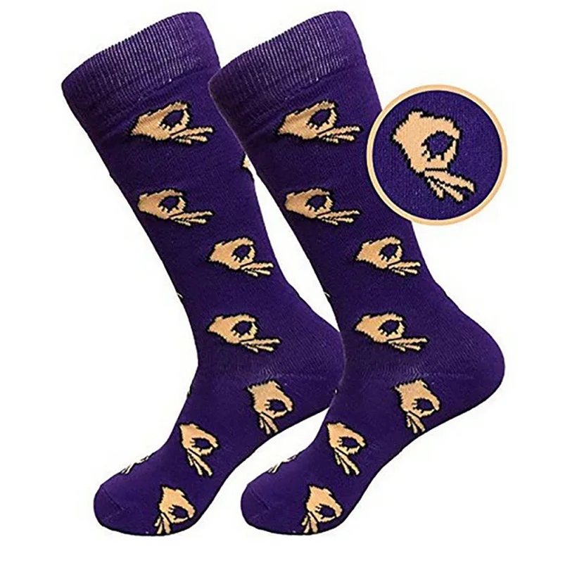 18 Colors Men Unisex Winter Knitted Mid-Calf Long Crew Socks Funny OK Gesture Printed Hip-Hop Trendy Cotton Hosiery Skateboard - Цвет: 7