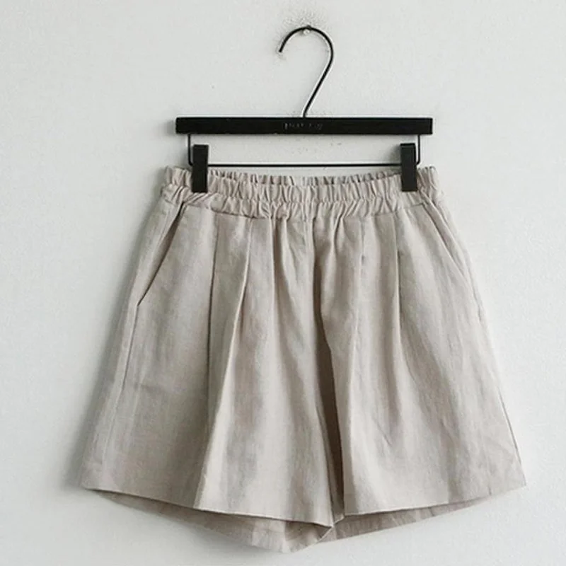

Cotton Linen Material Wild Women's Wide Leg Pants Casual Loose Shorts Summer Solid Color Straight Clothes