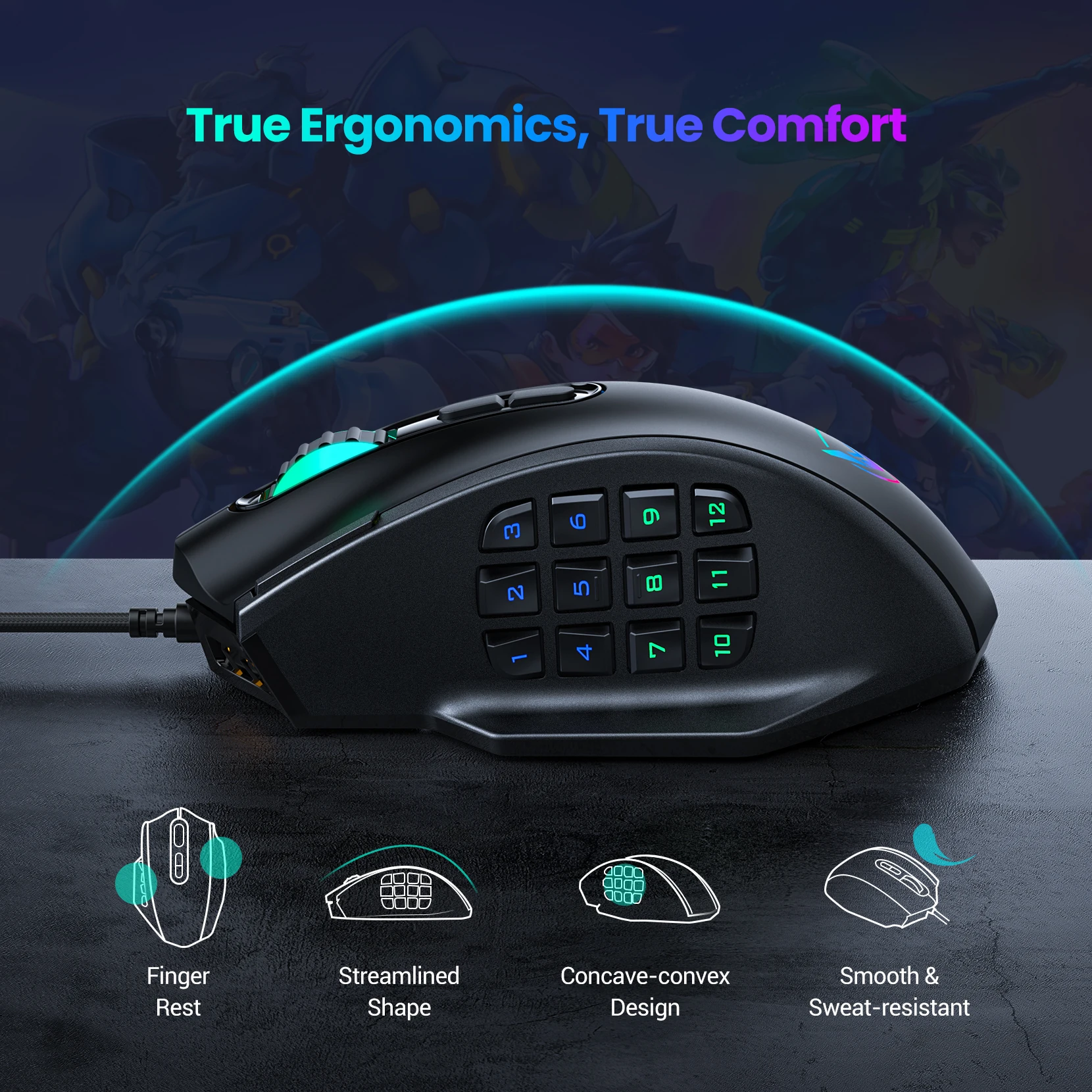 PICTEK PC306 профессиональная игровая мышь 16000DPI программирующая регулируемый