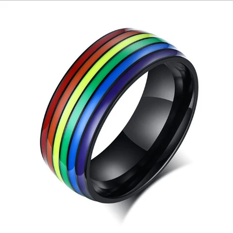 С изображением ЛГБТ-радуги кольца ювелирные изделия обручальные кольца титановые 316L из нержавеющей стали полосы для пар влюбленных женщин мужчин Заполненные