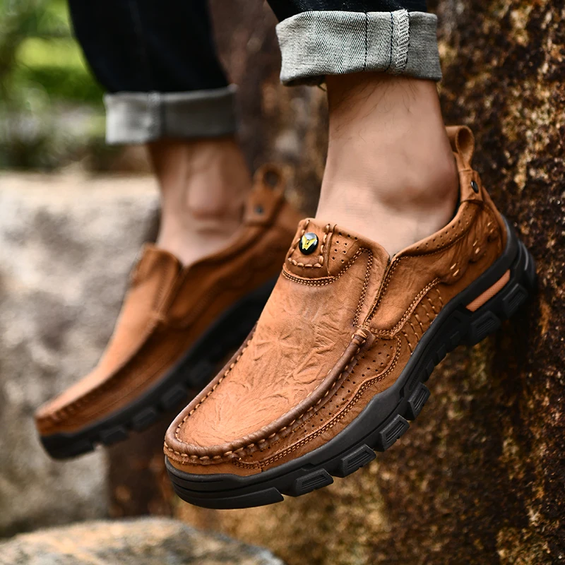 Men shoes geuine leather Non-Slip Hiking Shoes First Layer Cowhide Leather Sneakers lace up oxofrds Breathable Boots | Обувь