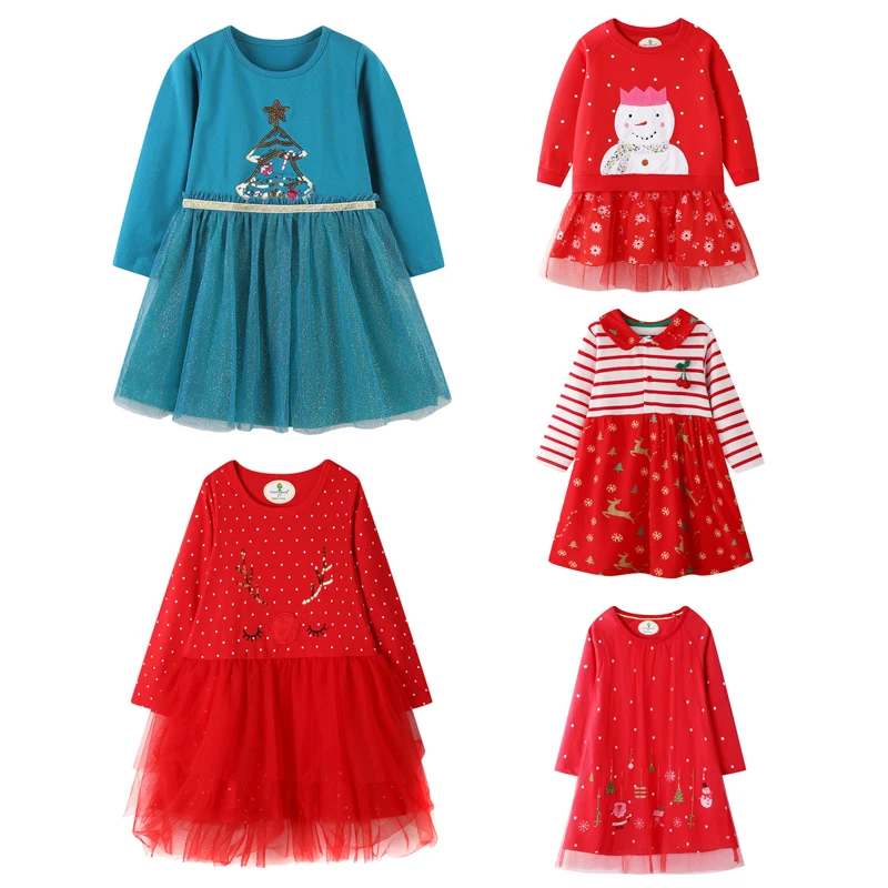

Christmas Girls Dress 2021 New Autumn Long Sleeve Children Clothing Knitted Mesh Printed Dresses Baby Kids Casual Vestidos 2-7Y