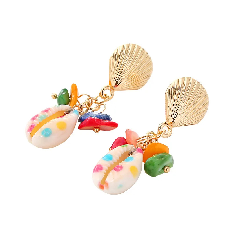 2019 New Arrival Bohemian Colorful Seadbead Cowrie Shell Drop Hoop Earring Natural Stone Jewelry for Women Girls | Украшения и