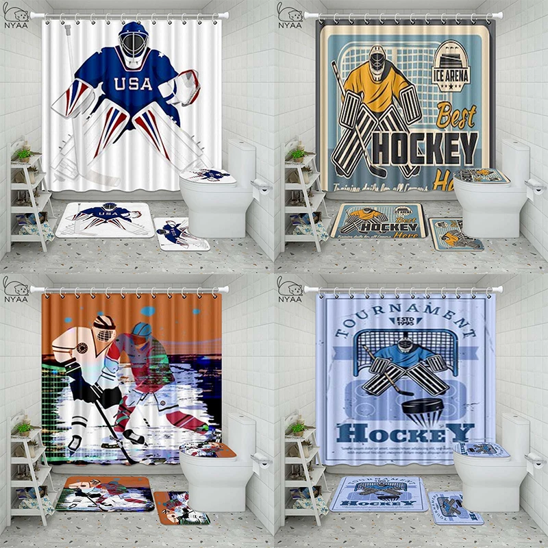 Vixm США хоккейная Ванная комната Водонепроницаемая душевая занавеска набор с