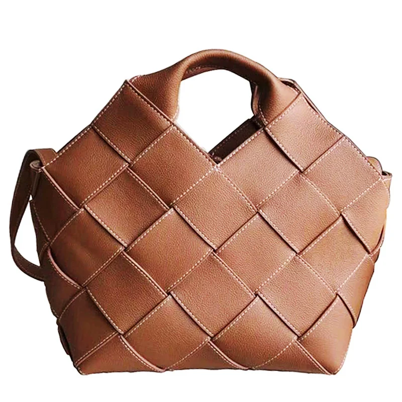

New bag in spring 2021 women's soft cowhide woven portable One Shoulder Tote Bag