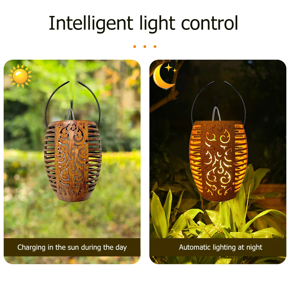 

Solar Lights Outdoor Security Lights LED Solar Lamps Retro Lantern Flicker Flame Night Lights Outdoor Hanging for Garden