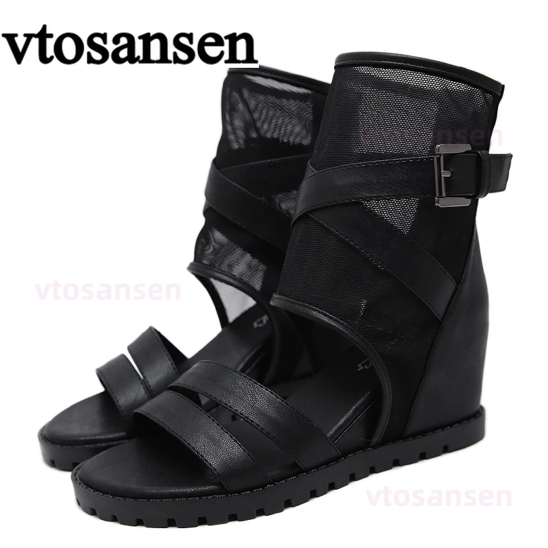 Harga Sandal Tali Pergelangan Kaki 2021 Sepatu Punk Wedges Udara Jaring Wanita Sepatu Sandal Musim Panas Hitam Untuk Wanita Sepatu Kasual Anak Perempuan Kualitas Baik