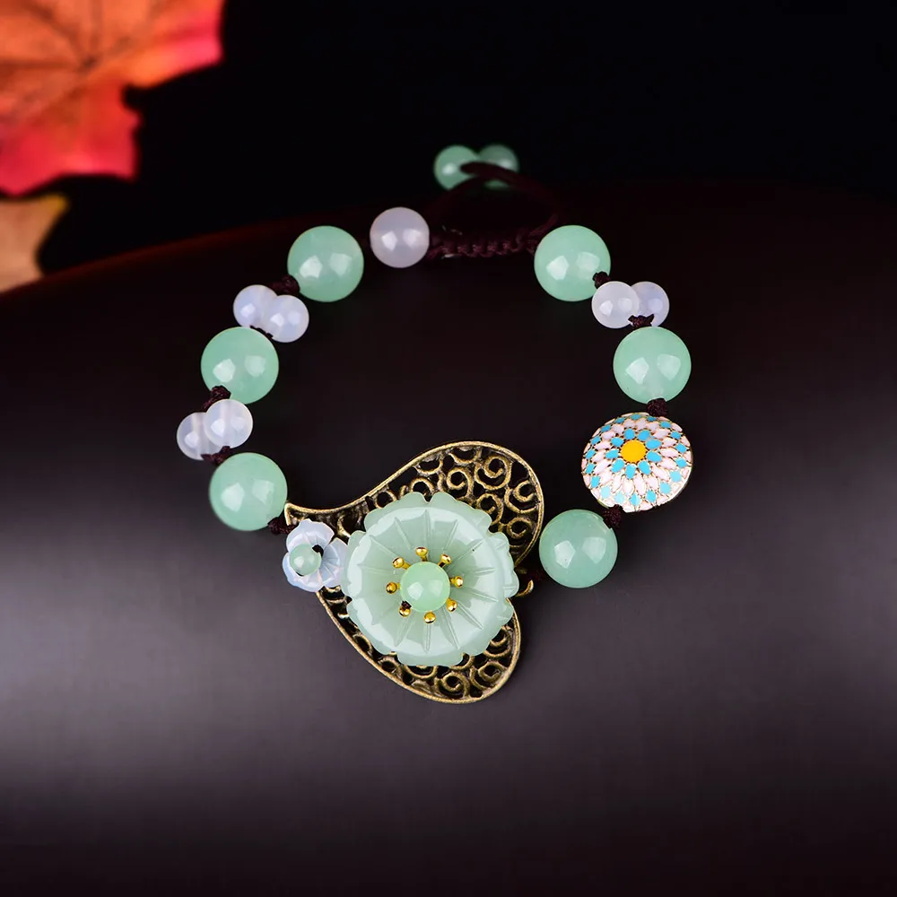 Камень зеленый нефрит жадеит Изумрудный цветок браслет Шарм ювелирные изделия