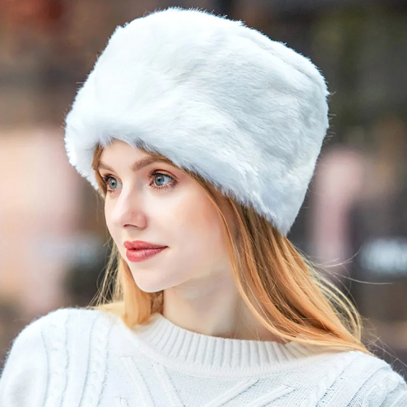 

New Women Hats Lady Russian Tick Fluffy Imitation Fox Fur Hat Headband Winter Earwarmer Ski Hat Female Hats For Autumn Winter