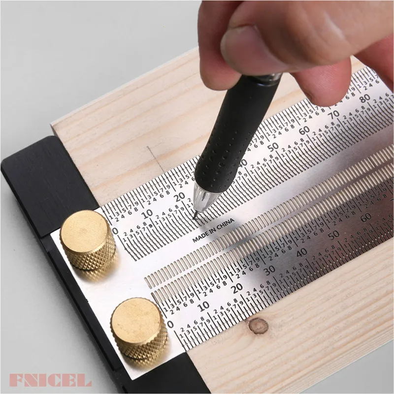 

High-precision Scale Ruler T-type Hole Ruler Stainless Woodworking Scribing Mark Line Gauge Carpenter Measuring Tool