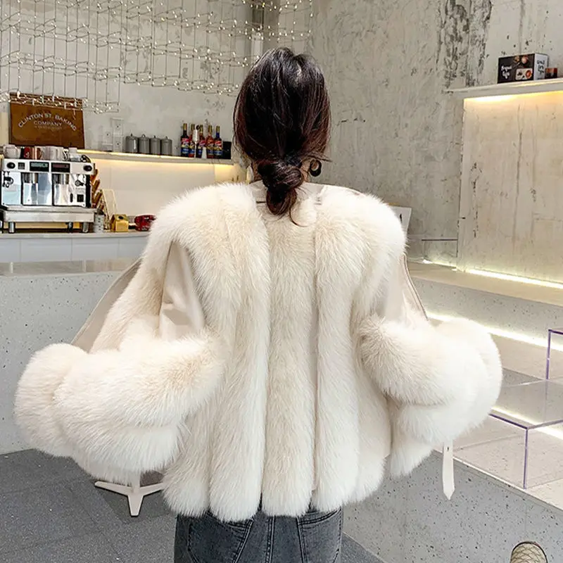 Faux Fur Coat Women Winter Jacket Imitate Fox Fur Short Thin Female  Winter Clothes
