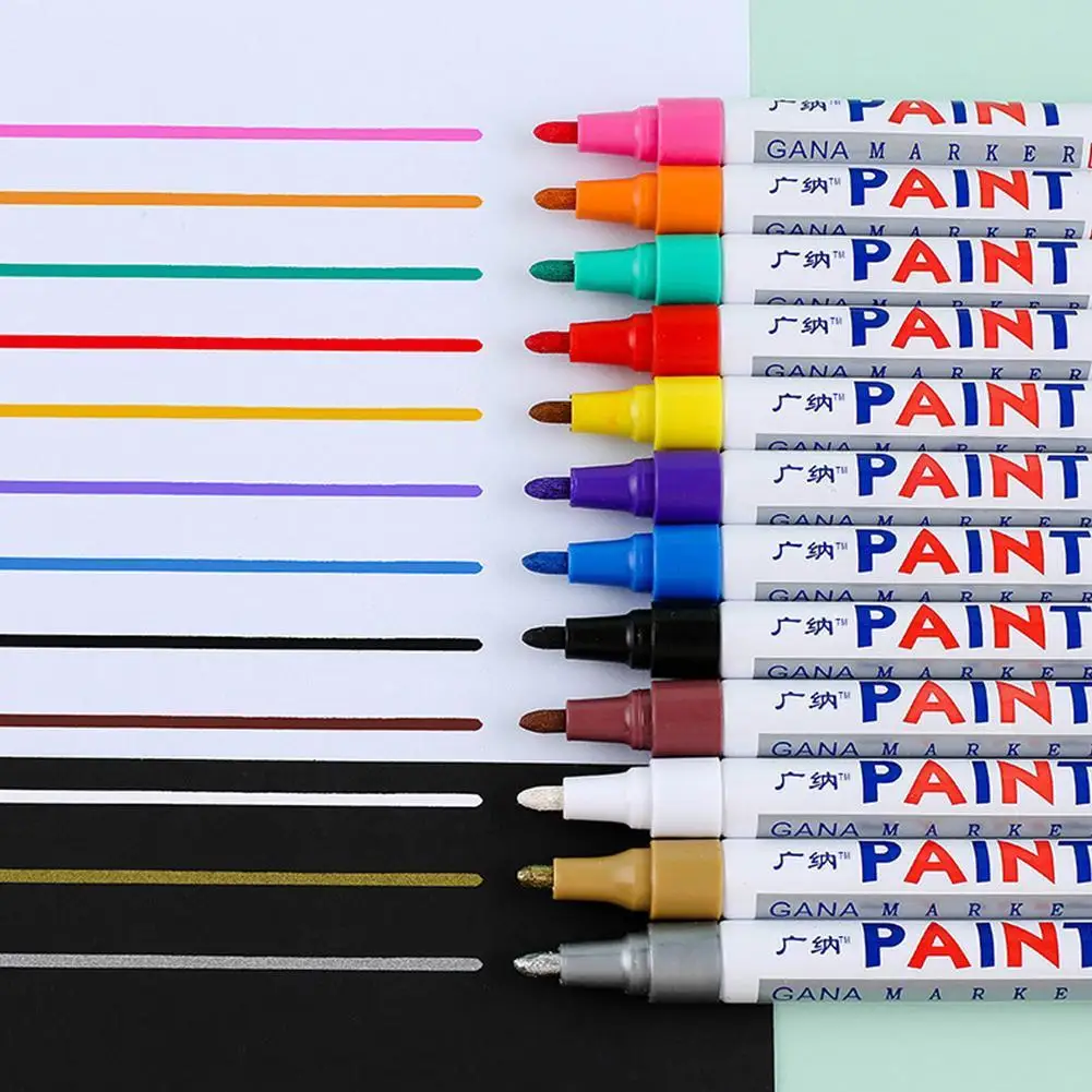 

12Colors Marker Pen Waterproof Lasting White Markers Tire Tread Rubber Fabric Paint Metal Face Paint Marker Pen DIY Photo Album