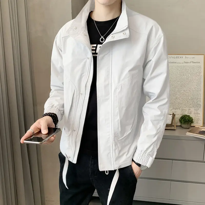 

2021 Men's Jacket Spring Autumn New Stand Collar Casual Korean Solid Listing Fashion Trend Leisure Long Sleeve Pure Color