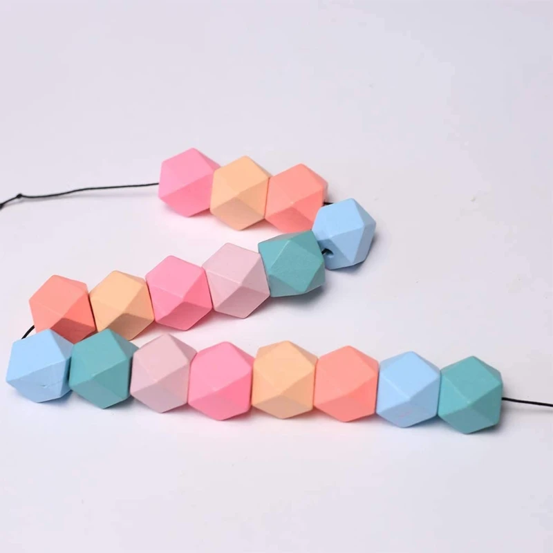 

DIY Craft Beads Necklaces Polygonal Beads Wooden Mix Colors Beads for Handmade Craft Items 20mm, 60pcs