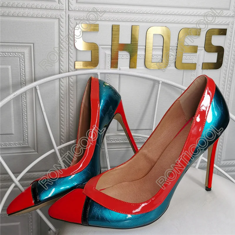 Ronticool цветные женские весенние блестящие туфли-лодочки ручной работы на шпильке