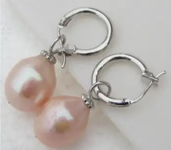 

free shipping Wholesale price HUGE 11-13 mm South Sea pink natural Drop Pearl Earring 925silver hook