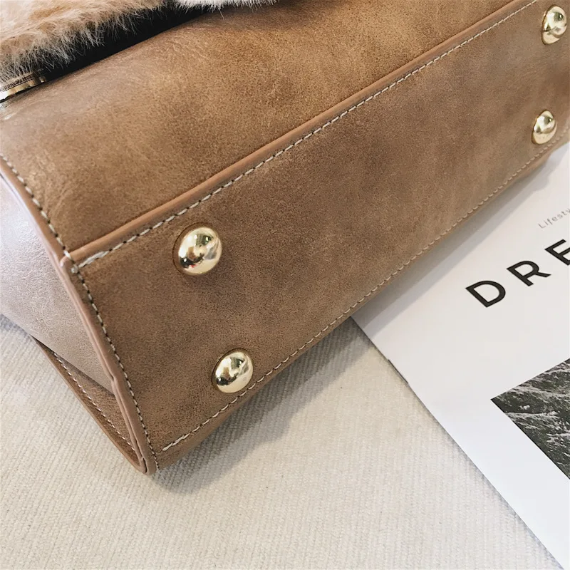 Зимняя Милая шикарная пушистая женская сумка-мессенджер красно-коричневые