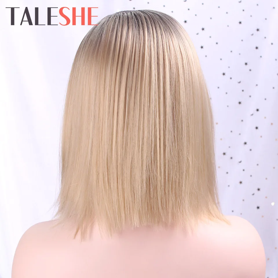 

Ombre Blonde Short Straight Synthetic Bob Wigs for Women 12 inches Fashion Party Wig Cosplay Side Part Heat Resistant TALESHE