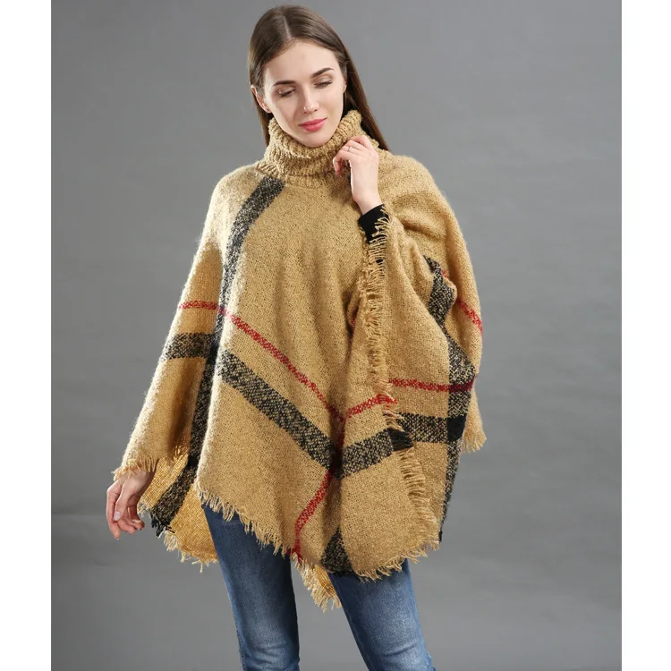 

Winter Sweater Women Knitted Poncho Turtleneck Ladies Scarf Thick Warm Sweaters And Pullovers OverSize Poncho And Capes